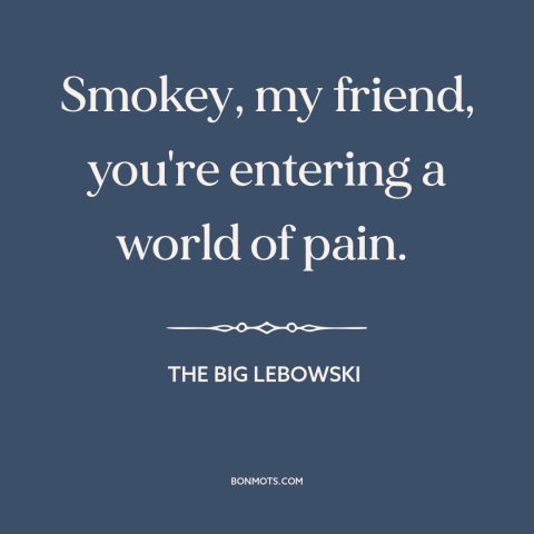 A quote from The Big Lebowski: “Smokey, my friend, you're entering a world of pain.”