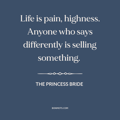 A quote from The Princess Bride about suffering: “Life is pain, highness. Anyone who says differently is selling something.”