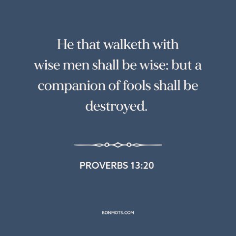 A quote from The Bible about positive influences: “He that walketh with wise men shall be wise: but a companion of fools…”