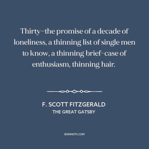 A quote by F. Scott Fitzgerald about aging: “Thirty—the promise of a decade of loneliness, a thinning list of single men to…”