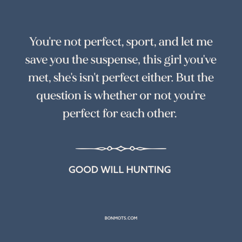 A quote from Good Will Hunting about imperfection: “You're not perfect, sport, and let me save you the suspense…”