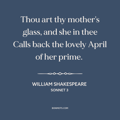 A quote by William Shakespeare about women's attractiveness: “Thou art thy mother's glass, and she in thee Calls back…”