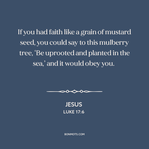 A quote by Jesus about faith: “If you had faith like a grain of mustard seed, you could say to this mulberry tree…”