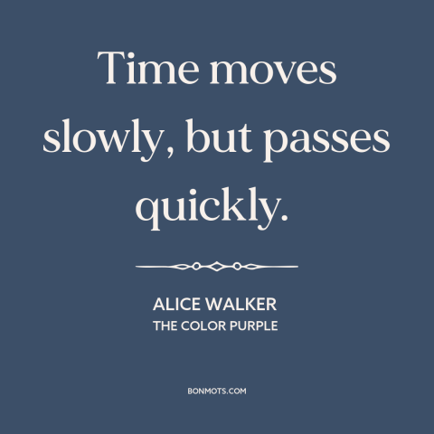 A quote by Alice Walker about nature of time: “Time moves slowly, but passes quickly.”