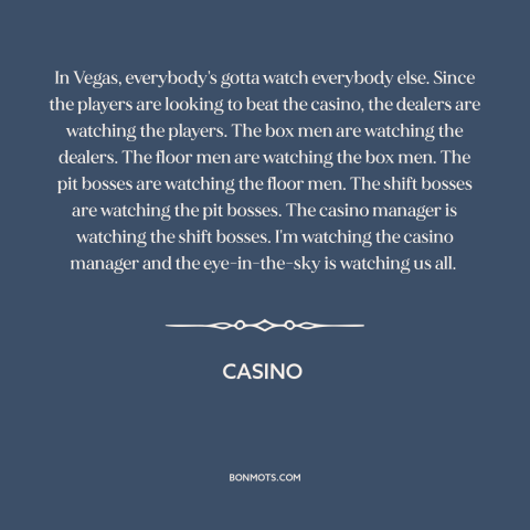 A quote from Casino about las vegas: “In Vegas, everybody's gotta watch everybody else. Since the players are looking to…”