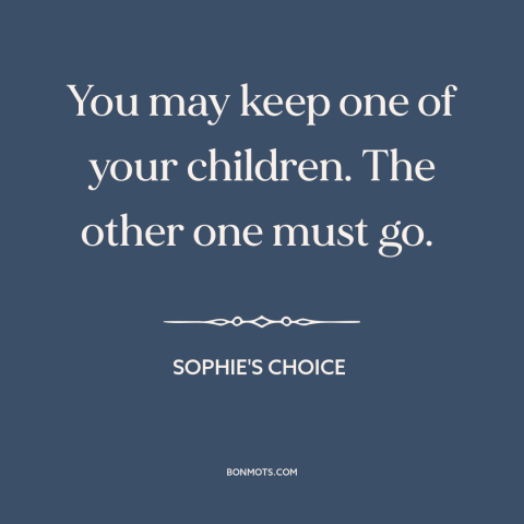 A quote from Sophie's Choice about mothers and children: “You may keep one of your children. The other one must go.”