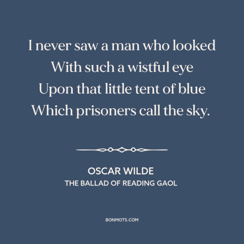 A quote by Oscar Wilde about the sky: “I never saw a man who looked With such a wistful eye Upon that little tent of…”