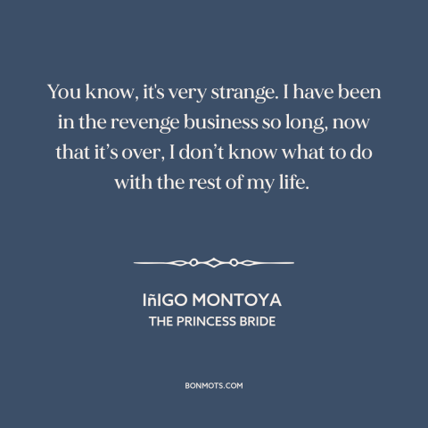 A quote from The Princess Bride about revenge: “You know, it's very strange. I have been in the revenge business so long…”