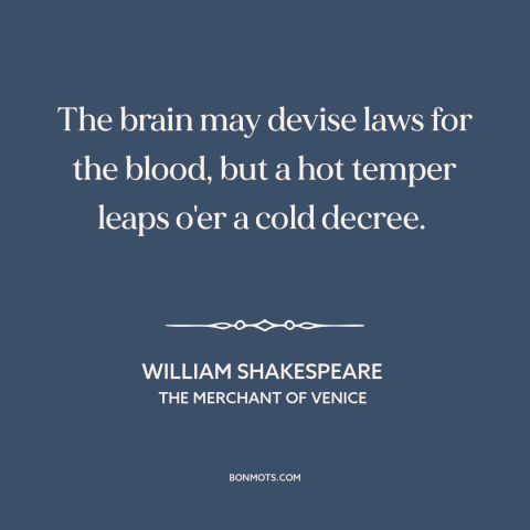 A quote by William Shakespeare about temper: “The brain may devise laws for the blood, but a hot temper leaps o'er…”