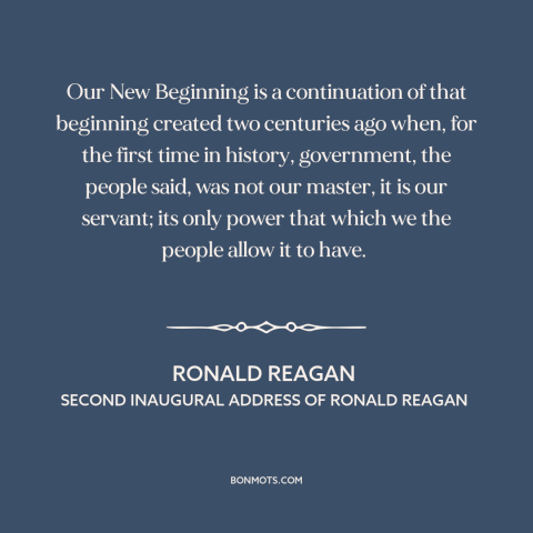 A quote by Ronald Reagan about citizen and state: “Our New Beginning is a continuation of that beginning created two…”