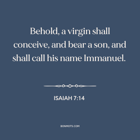 A quote from The Bible about jesus: “Behold, a virgin shall conceive, and bear a son, and shall call his name…”