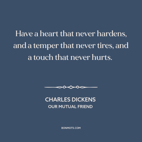 A quote by Charles Dickens about vulnerability: “Have a heart that never hardens, and a temper that never tires, and a…”