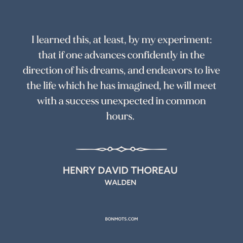 A quote by Henry David Thoreau about following your dreams: “I learned this, at least, by my experiment: that if…”