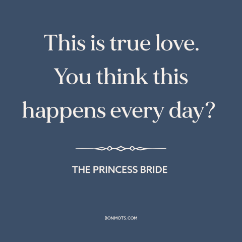 A quote from The Princess Bride about true love: “This is true love. You think this happens every day?”