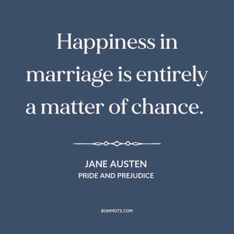 A quote by Jane Austen about happiness in marriage: “Happiness in marriage is entirely a matter of chance.”