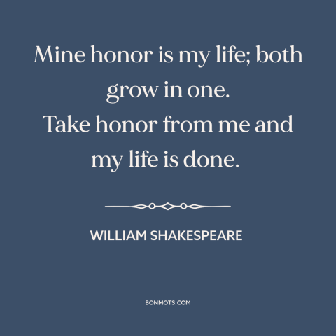 A quote by William Shakespeare about honor: “Mine honor is my life; both grow in one. Take honor from me and…”