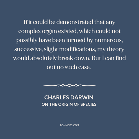 A quote by Charles Darwin about natural selection: “If it could be demonstrated that any complex organ existed, which…”