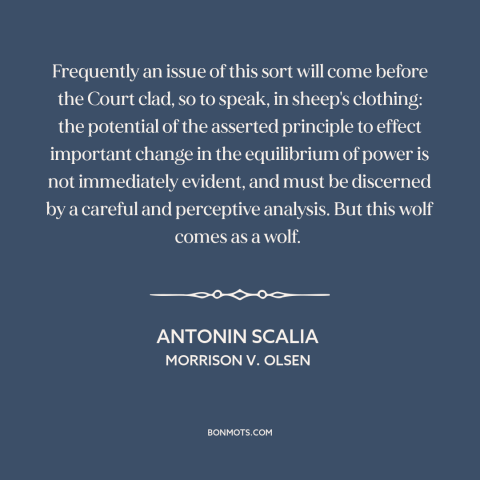 A quote by Antonin Scalia about wolf in sheep's clothing: “Frequently an issue of this sort will come before the Court…”