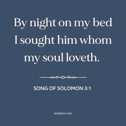 A quote from The Bible about desire: “By night on my bed I sought him whom my soul loveth.”