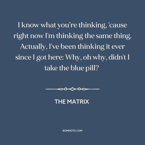 A quote from The Matrix about ignorance is bliss: “I know what you’re thinking, 'cause right now I'm thinking…”