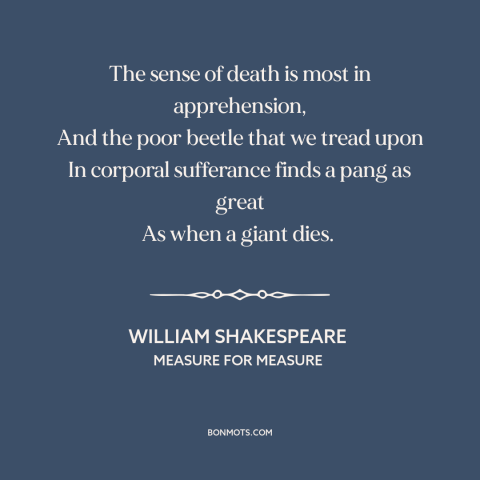 A quote by William Shakespeare about fear of death: “The sense of death is most in apprehension, And the poor beetle that…”