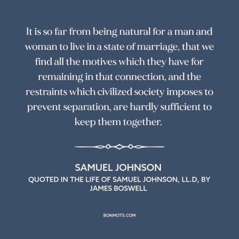 A quote by Samuel Johnson about challenges of marriage: “It is so far from being natural for a man and woman to live…”