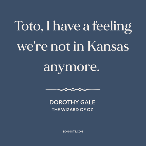 A quote from The Wizard of Oz about the unknown: “Toto, I have a feeling we're not in Kansas anymore.”