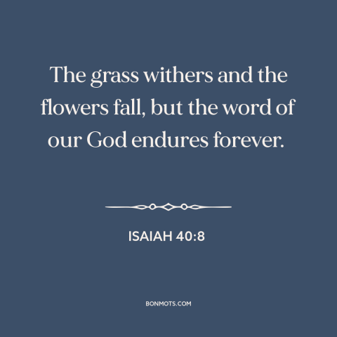 A quote from The Bible about god's word: “The grass withers and the flowers fall, but the word of our God endures…”