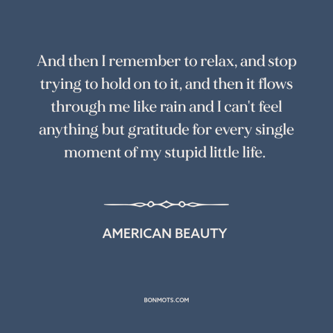 A quote from American Beauty about letting go: “And then I remember to relax, and stop trying to hold on to it…”