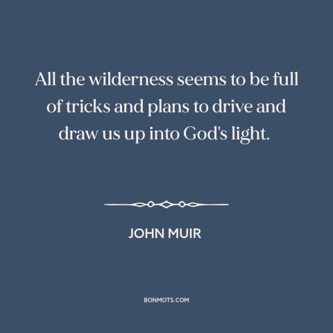 A quote by John Muir about power of nature: “All the wilderness seems to be full of tricks and plans to drive and…”