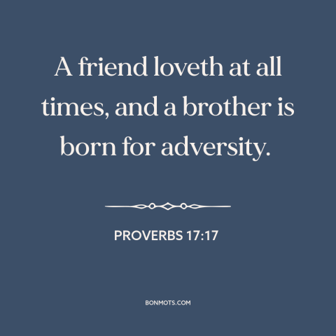 A quote from The Bible about friends: “A friend loveth at all times, and a brother is born for adversity.”