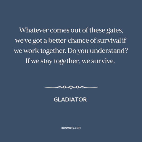 A quote from Gladiator about teamwork: “Whatever comes out of these gates, we've got a better chance of survival if…”