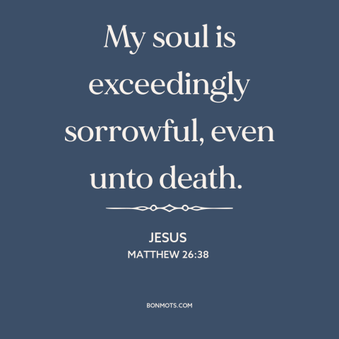 A quote by Jesus about sadness: “My soul is exceedingly sorrowful, even unto death.”