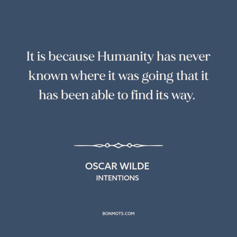 A quote by Oscar Wilde about progress: “It is because Humanity has never known where it was going that it has…”