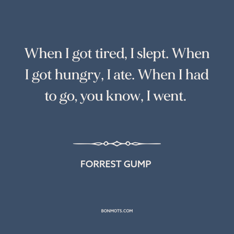 A quote from Forrest Gump about routine: “When I got tired, I slept. When I got hungry, I ate. When I had…”