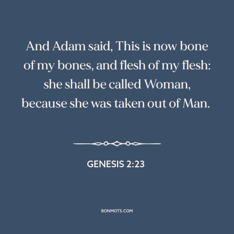 A quote from The Bible about adam and eve: “And Adam said, This is now bone of my bones, and flesh of my flesh: she…”