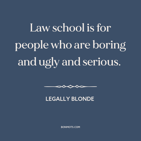 A quote from Legally Blonde about lawyers: “Law school is for people who are boring and ugly and serious.”