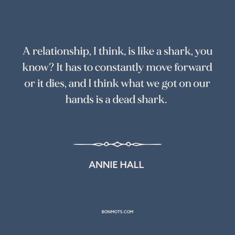 A quote from Annie Hall about failed relationships: “A relationship, I think, is like a shark, you know? It has to…”