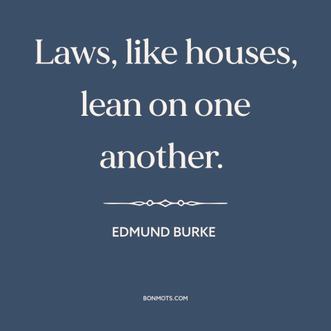 A quote by Edmund Burke about law: “Laws, like houses, lean on one another.”