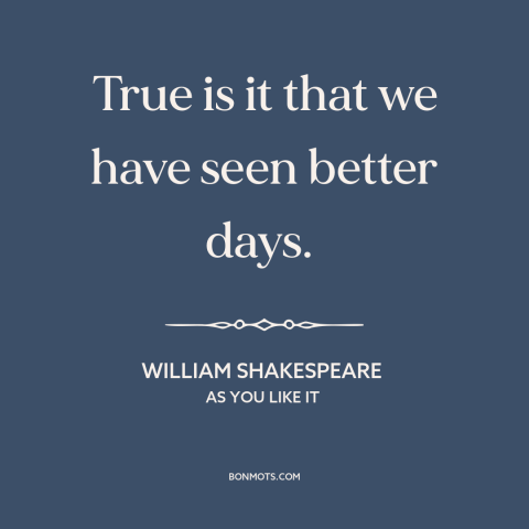 A quote by William Shakespeare about looking back: “True is it that we have seen better days.”