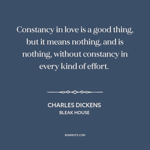 A quote by Charles Dickens about consistency: “Constancy in love is a good thing, but it means nothing, and is nothing…”