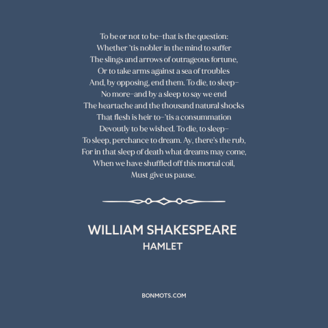 A quote by William Shakespeare about suicide: “To be or not to be—that is the question: Whether ’tis nobler in the…”