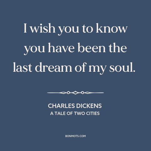 A quote by Charles Dickens about infatuation: “I wish you to know you have been the last dream of my soul.”