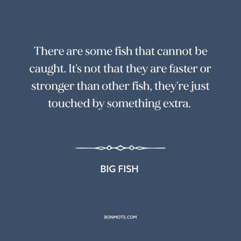 A quote from Big Fish about free spirits: “There are some fish that cannot be caught. It's not that they are faster…”