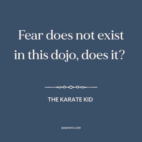 A quote from The Karate Kid about fear: “Fear does not exist in this dojo, does it?”