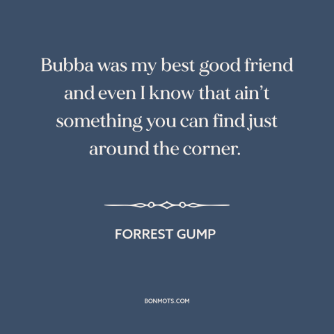 A quote from Forrest Gump about value of friendship: “Bubba was my best good friend and even I know that ain’t something…”