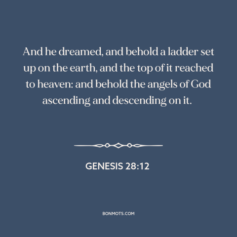 A quote from The Bible about angels: “And he dreamed, and behold a ladder set up on the earth, and the top of it…”