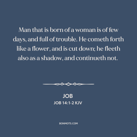 A quote from The Bible about ephemeral nature of life: “Man that is born of a woman is of few days, and full of…”