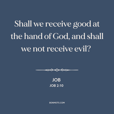 A quote from The Bible about adversity: “Shall we receive good at the hand of God, and shall we not receive…”