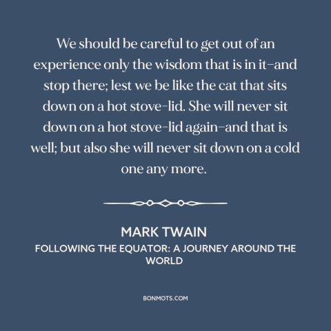 A quote by Mark Twain about learning from experience: “We should be careful to get out of an experience only the wisdom…”